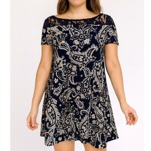 Stoosh dress black and white paisley print Lace trimmed square dress SZ Sm